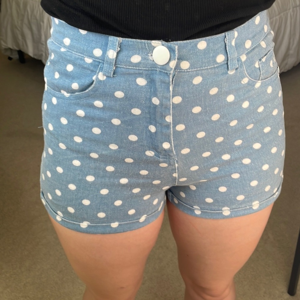 Brandy Melville Polka Dot Denim High Rise Shorts